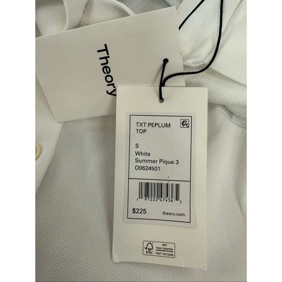 NWT THEORY Cotton Blend Piqué Peplum Top - White - Picture 9 of 12